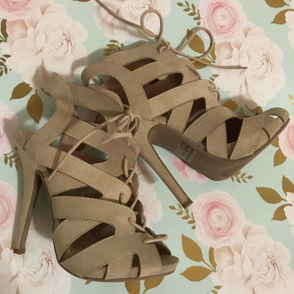 Nude lace up heels